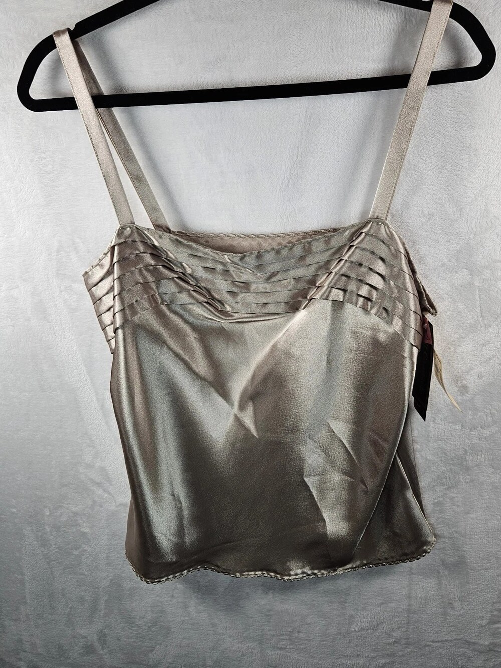 Vintage 80s Escapades Satin Pleated Camisole Top Champagne Women's Size Large